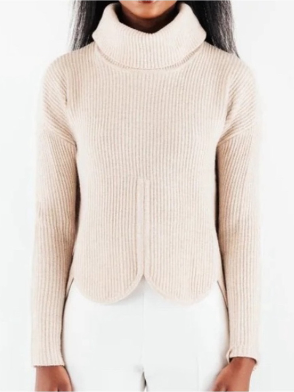 Chloe Kristyn Anna Scallop Hem Sweater Size XS Wool Cashmere Turtleneck Cream